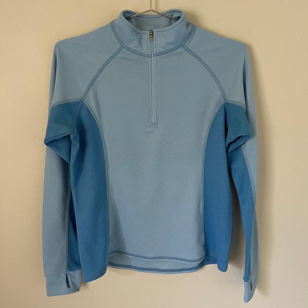 LL Bean 1/2 Zip Pullover Sweatshirt Blue with Thumb Holes Size M